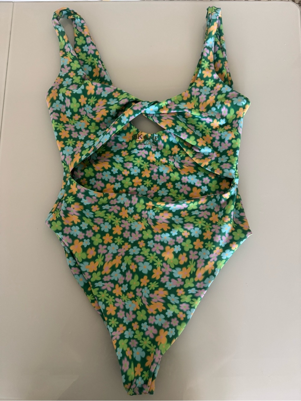 Skatie Green Floral Twist One-Piece Swimsuit